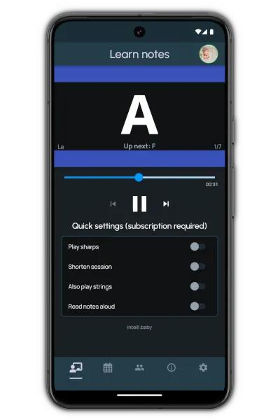 Perfect Pitch for Babies app showing the Learn notes screen